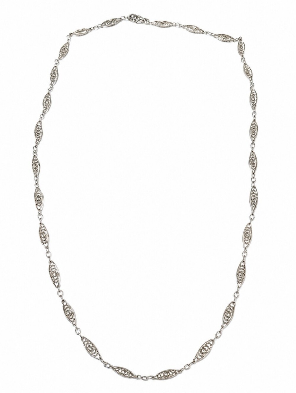 Crown Trifari Elegant Silver-Tone Filigree Link Necklace - 24 Inch 12 Inch Drop
